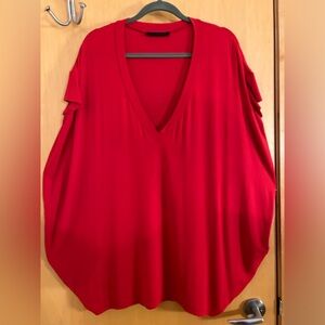Marie St Pierre long tunic top, deep v neck, cocoon shape.